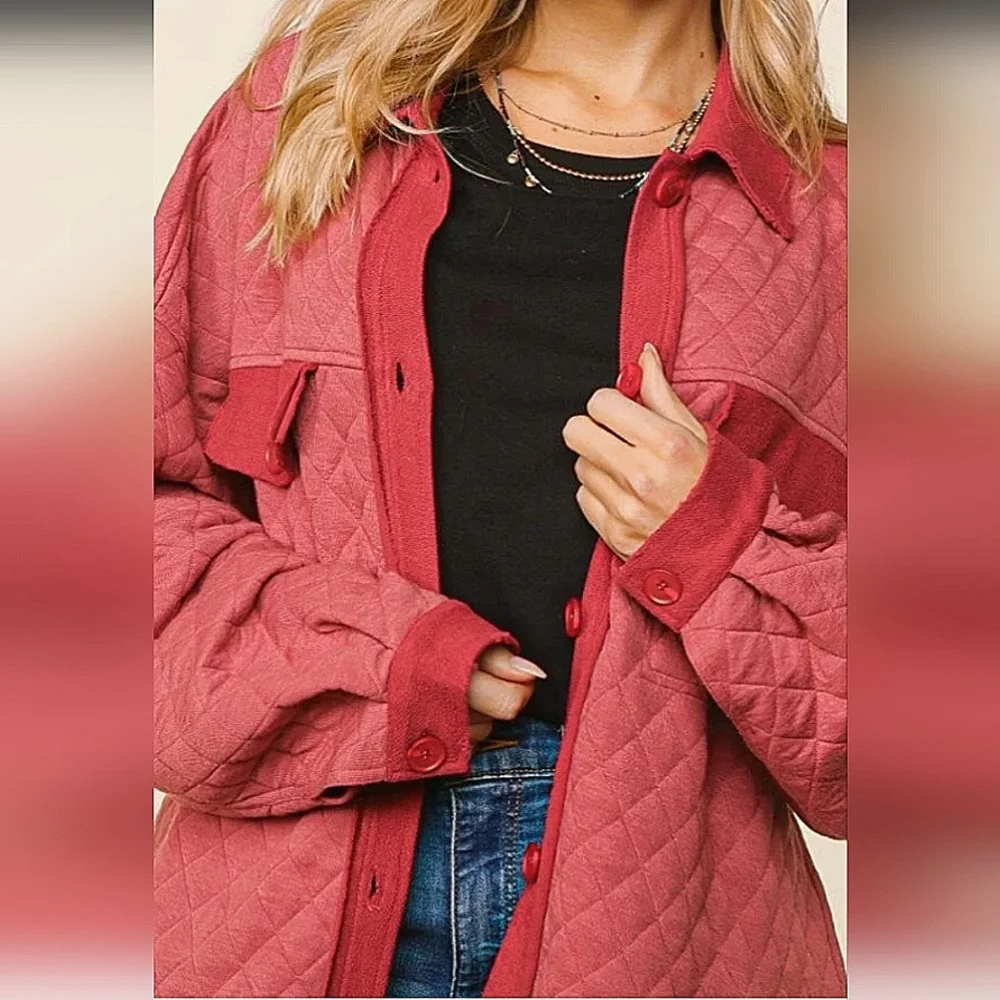 PLUS MARSALA QUILTED KNIT OVERSIZED DOWN SHACKET - Picture 3 of 5